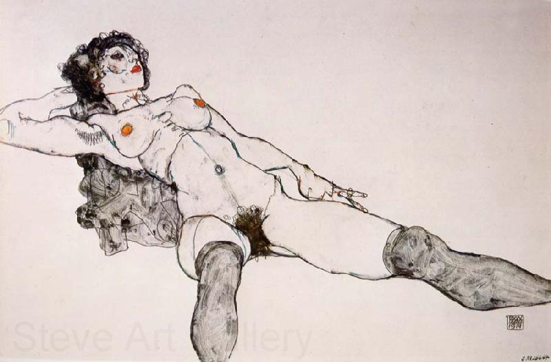 Egon Schiele Recumbent Female Nude with Legs Apart Norge oil painting art